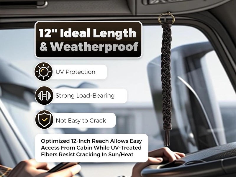 OKQX 12 Inch Brown Braided Air Horn Pull Cord Replacement - Heavy Duty Synthetic Leather Lanyard for Semi Truck, Tractor & Big Rig Accessories - Image 5